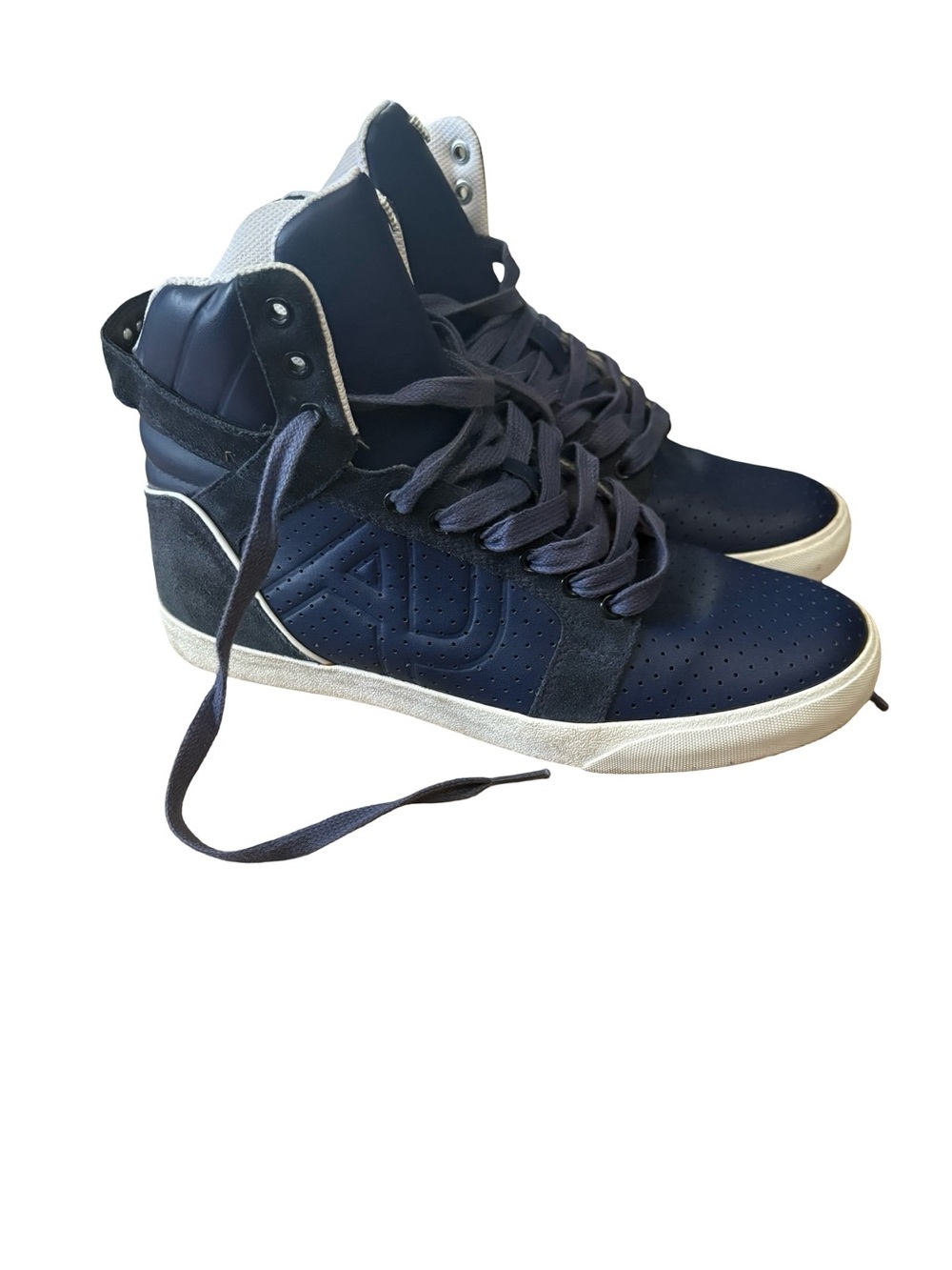 Armani Jeans Men's High-Top Sneakers in Navy and White size 7